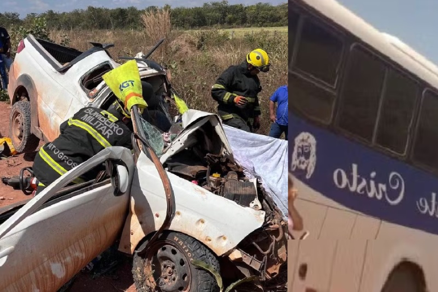 Passageiro de carro morre após bater de frente com ônibus